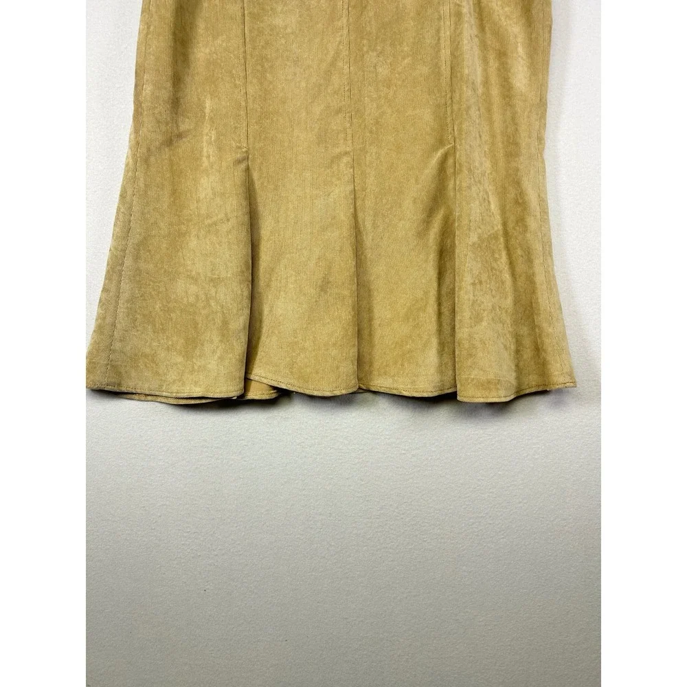 Dark Academia Larry Levine Women 14 Tan Corduroy Flared Belted Midi Skirt‎